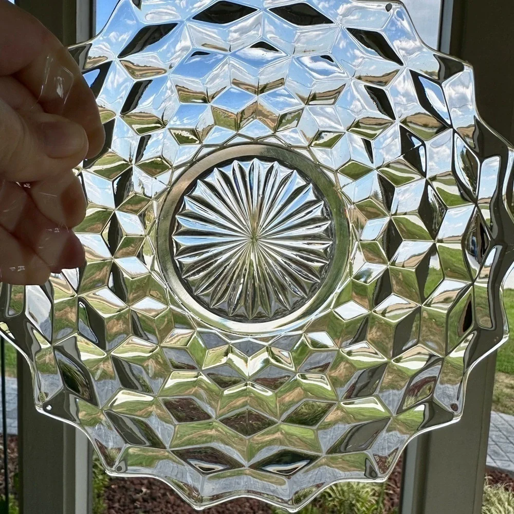 1940’S AMERICAN FOSTORIA, SET/4, 7 3/4” SALAD PLATES. CLEAR, HEAVY PRESSED GLASS